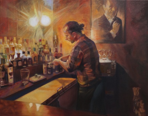 "Bartender" 
Oil on canvas 22"x28"